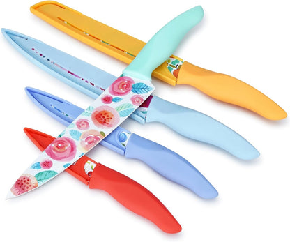 G.a HOMEFAVOR 5-Piece Kitchen Knife Set, Nonstick Coated with 5 Blade Guards, Multicolored