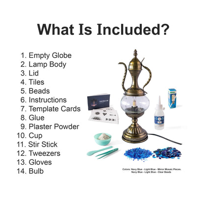 KRAFTSTORIES DIY Turkish Mosaic Lamp Kit for Adults | Teapot Style Making Craft Kit | Make Your Own Lamp | Moroccan Table Bedside Traditional | Home Decoration Gift (Blue)