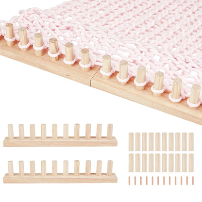 PH PandaHall 0.8m Chunky Blanket Loom Knitting Kit, Adjustable Size Hand Knitting Kit DIY Wooden Weaving Blanket Maker Yarn Crochet Loom Frame for DIY Hand Yarn Crafts Beginner