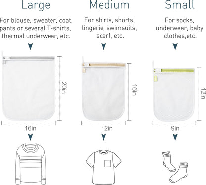Mesh Laundry Bags, Reusable and Durable Wash Bags for Delicates, Blouse, Hosiery, Underwear, Baby Clothes - 5 Sizes