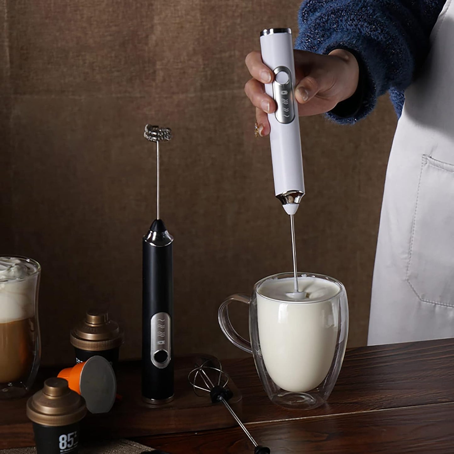 MOSHOU Electric Milk Frother Handheld, 3 Speeds Coffee Whisk Foam Maker with USB C Rechargeable, Drink Mixer for
