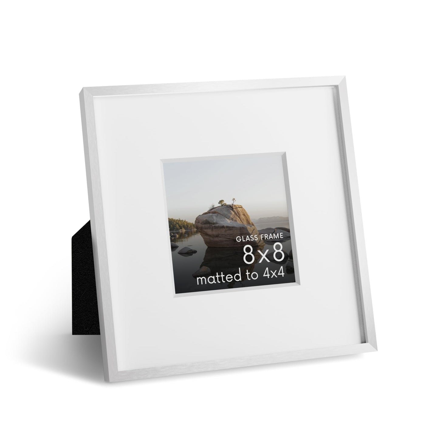 HAUS AND HUES 8x8 Picture Frame with Real Glass & White Premium-Grade Metal Matted to 4x4 - Aluminum Glass Hanging Frame - Includes Easel Back, Hanging Kit - Ideal for Home, Office (8x8 in, White)