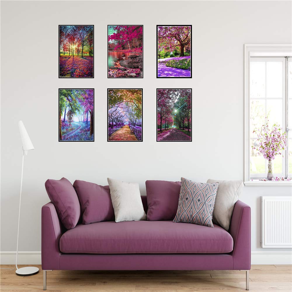 DIZAKIM 6 Pack Diamond Painting Kits for Adults,Full Round Diamond Diamond Painting Landscape Tree DIY 5D Diamond Art Craft Home Wall Decor Gift (12x16 Inch)