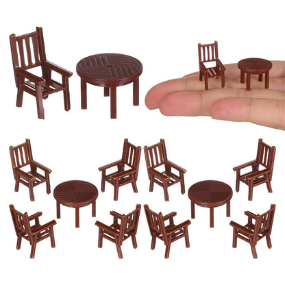 Dollhouse Miniature Table and Chair Models, 4 Sets 1:12 Scale Mini Plastic Furniture Set for Fairy Garden Decoration Small Pretend Play Toy Accessories