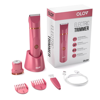 OLOV Electric Body Hair Trimmer - Groin Trimmer for Men - Bikini Trimmer Women - Wet/Dry Shaver Groomer, Replaceable Ceramic Blade Heads, USB Recharge Dock, Waterproof Hygiene Razor,Black