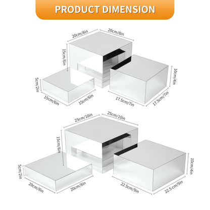 Silver Mirror Acrylic Display Risers, 6pcs Anti-Scratch Display Cubes, 4MM Thick Heavy Duty Square Boxes, Professional Showcase for Figures Statues Perfume Purse Jewelry Party Wedding Buffet Cake