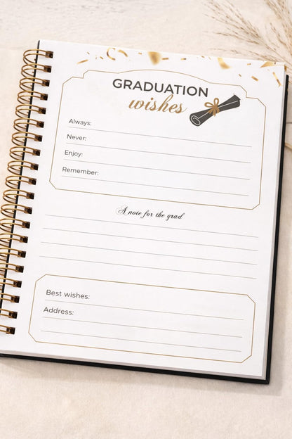 Paper 'n Such Black and Gold Graduation Guest Book, Hardcover Spiral Book with Confetti Design - Grad Party Supplies Favors