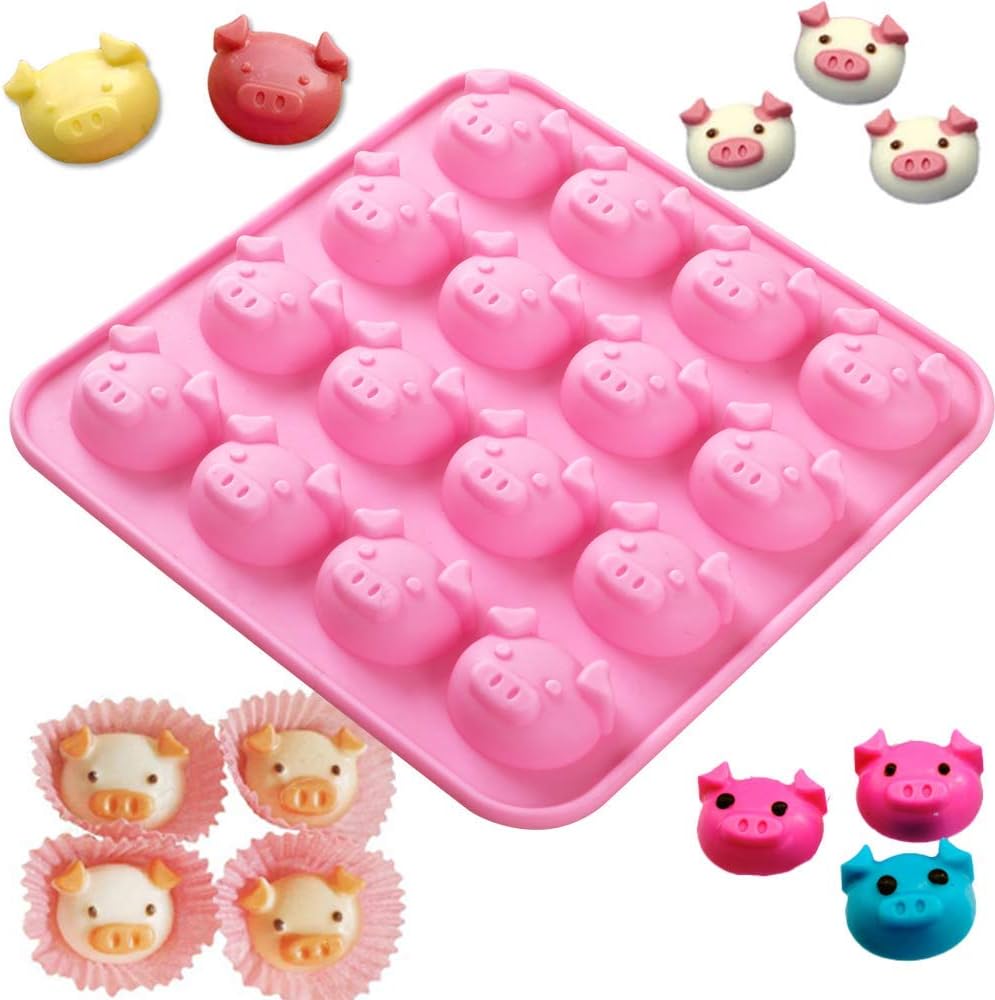 Newk Piggy Chocolate Silicone Mold - 4 Packs 16-Cavity Pig Face Emoticons Molds for Candy, Jelly, Resin