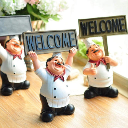 AUNMAS French Chef Welcome Board Decorative Figurine, Chef Figures Statue for Home Bar Coffee Shop Decor
