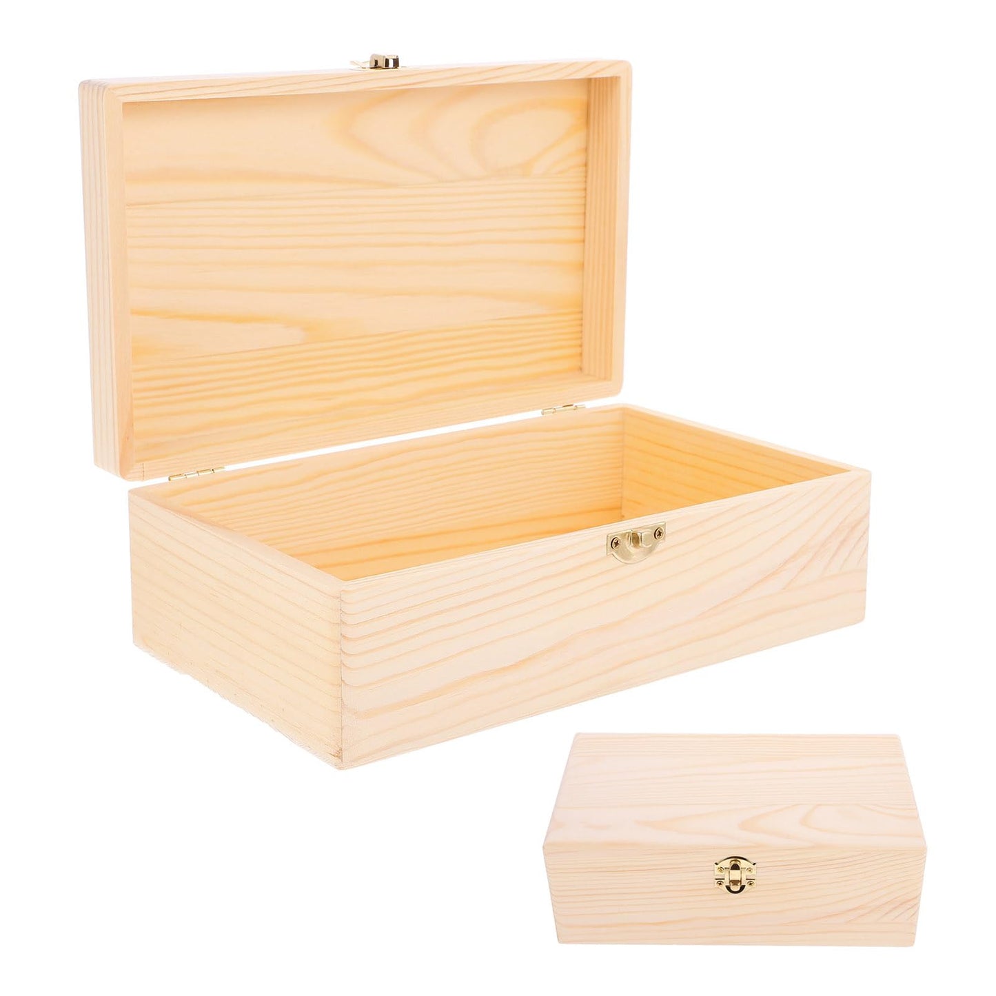 VOSAREA Unfinished Wood Box with Hinged Lid – 9.8" Large Wooden Storage Box with Locking Clasp for DIY Crafts, Jewelry Organizer, Keepsake Memory Case & Home Decor Projects (Natural Pine)