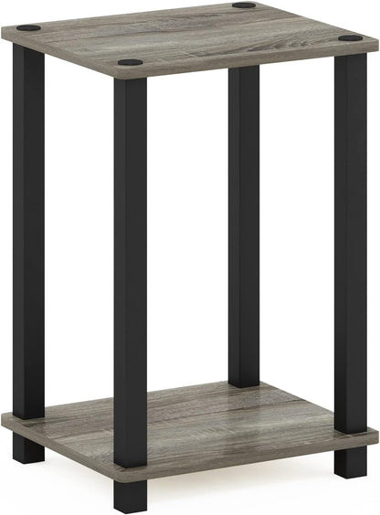 1-Tier Furinno Simplistic End Side Night Stand/Bedside Table with Plastic Poles, French Oak Grey/Black