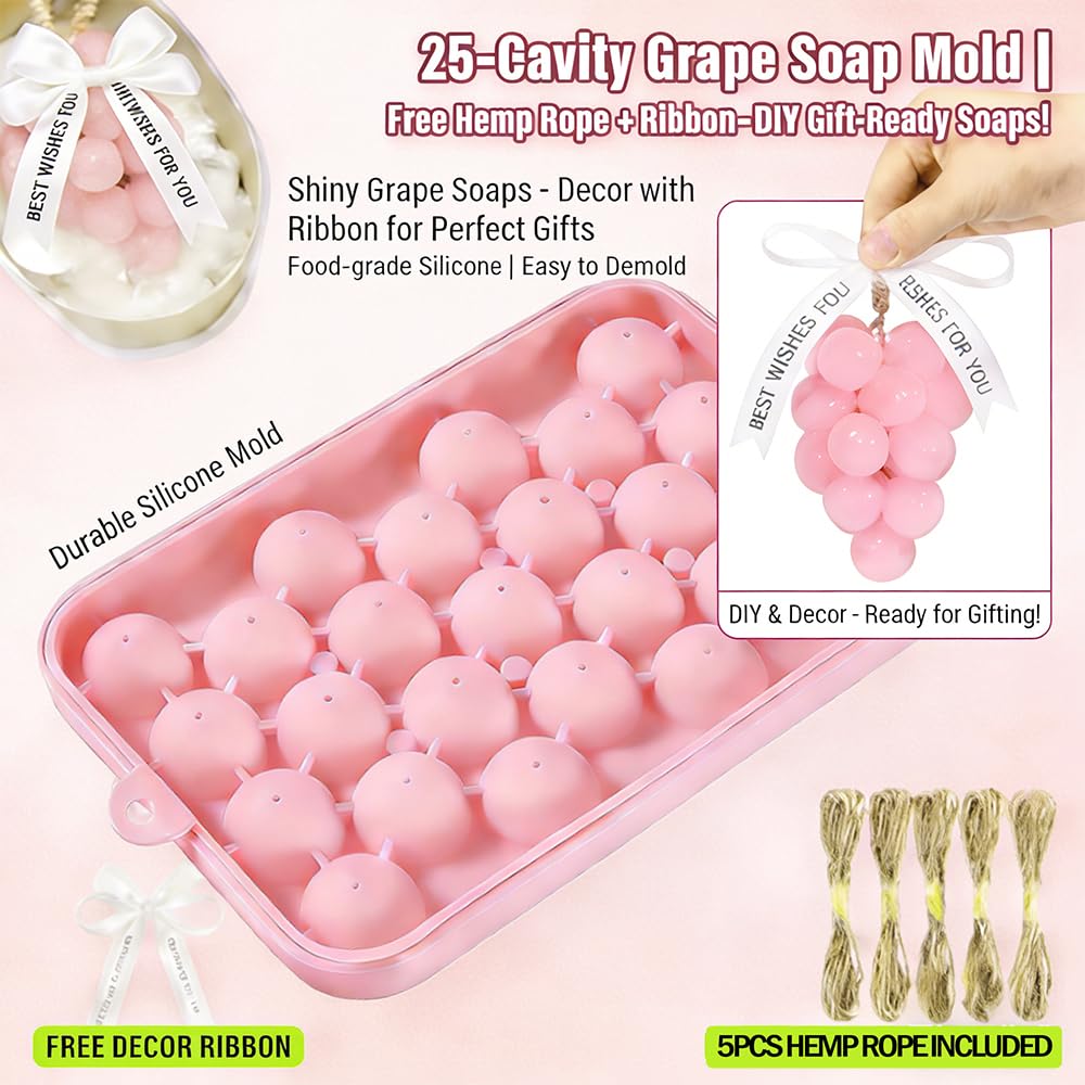 YUUUPIM Grape Silicone Soap Mold Kit - DIY Handmade Soap Making Set, Easy to Clean & Reusable Molds with Hemp Rope & Tools for Crafts, Bath Decor, Valentine‘s Gift