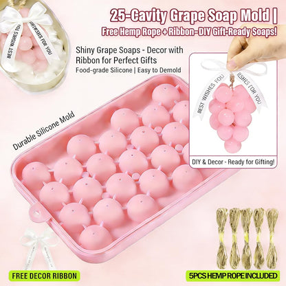 YUUUPIM Grape Silicone Soap Mold Kit - DIY Handmade Soap Making Set, Easy to Clean & Reusable Molds with Hemp Rope & Tools for Crafts, Bath Decor, Valentine‘s Gift