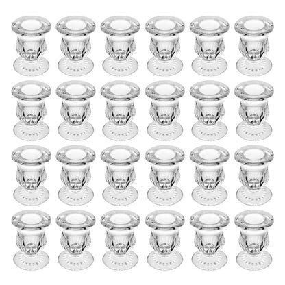 BTGLLAS Glass Taper Candle Holder Set of 24 - Clear Crystal Candlestick Holders for Tapered Candles, Elegant Candle Stick Holder Set for Wedding Party Christmas Thanksgiving Festival (24, Transparent)