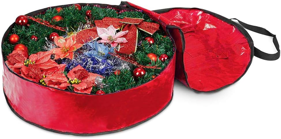 ProPik Christmas Wreath Storage Bag - Heavy Duty Tear Resistant Material with Handles | 24" x 8" (Red)
