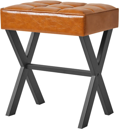 LG-71J IBUYKE Square Makeup Stool with X-Leg Foot Rest, PU Footrest, Ottoman Seat, Multi-Use as Small Side Table
