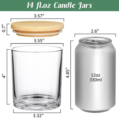 SUPMIND 12 Pack 14 fl.oz Glass Candle Jars - Clear Empty Glass Vassels with Bamboo Lids, Bulk Candle Containers Jars for Making Candles 12 14 fl.oz