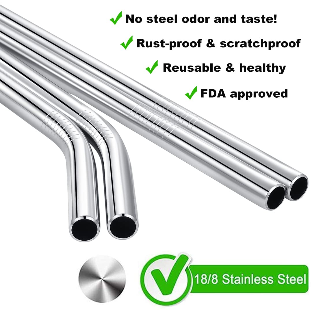 12" Stainless Steel Straws Replacement for Stanley Adventure Quencher 40 oz 30 oz Cup Tumbler, 4 Pack Metal Straws Reusable with Cleaning Brush for Stanley 40 oz & Simple Modern Tumbler with Handle