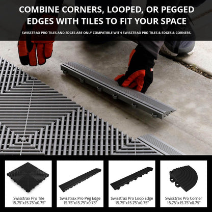 Swisstrax Ribtrax Smooth PRO Interlocking Garage Floor Tiles, 15.75 x 15.75-Inch, Jet Black, 24 Piece Set