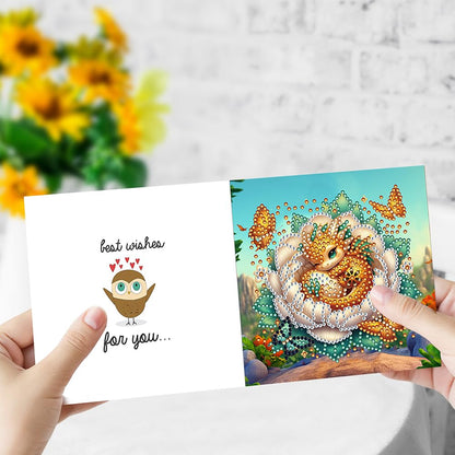 6 Packs DIY Diamond Art Cards Kit, Diamond Art Painting Cards, Diamond Art Cards with Envelope for Christmas Birthday Thanksgiving Day Holiday (Bud Dragon)