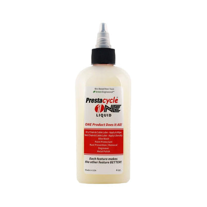 Prestacycle One Liquid - 4 Oz – All-in-One Bio-Based Bicycle Lube, Degreaser, Cleaner, Rust Remover & Protectant, Wet & Dry Chain Lubricant, USDA Certified, No Petroleum or Alcohol