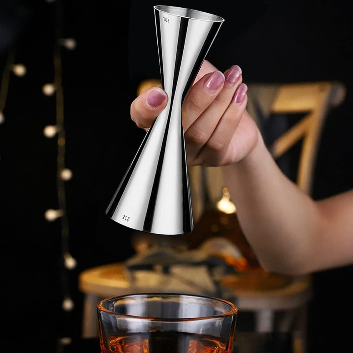 Double Cocktail Jigger with Measurements, 2 oz 1 oz Jigger for Bartending, 304 Stainless Steel Bar Tools