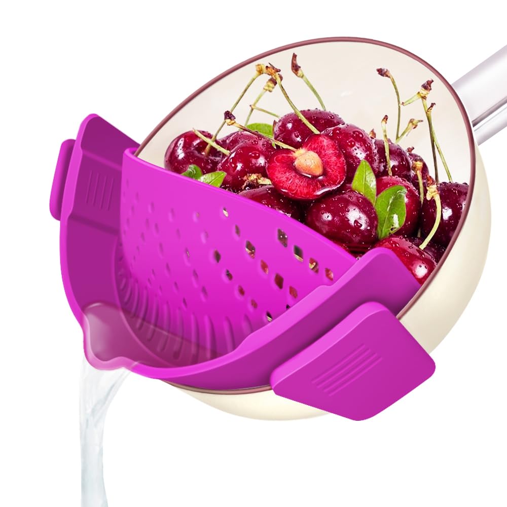 YEVIOR Clip on Strainer for All Pots Pan,Silicone Pasta Strainer Kitchen Gadgets,Collapsible Colander for Noodle,Vegetables,Fruit,Spaghetti (Grey)