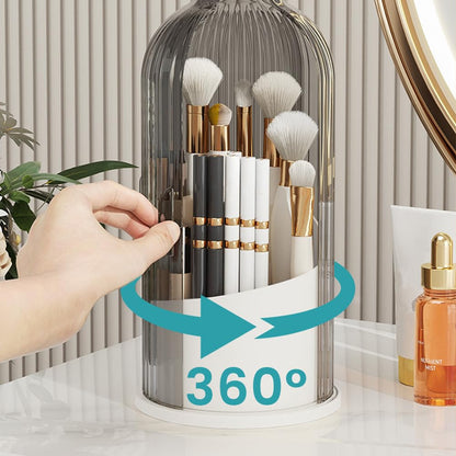 Makeup Brush Holder with Lid, 360 Rotating Sliding Opening Cosmetic Tools Organizer, Waterproof Dustproof Makeup Brush Organizer for Vanity Desktop Bathroom Countertop(COLOR:White And Black)