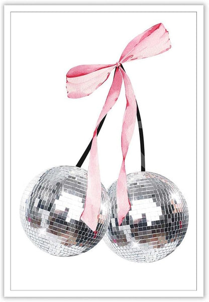 Generic 24x36in Vintage Disco Bow Posters White Cherry Canvas Wall Art Funky Coquette Pink Bow Preppy Aesthetic Prints