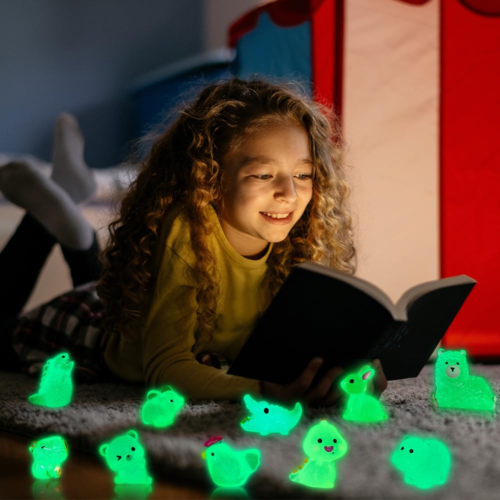 DIYDEC 60PCS Luminous Mini Resin Animals 60 Styles Miniatures Glow in The Dark Tiny Little Figures to Hide Small Duck Figures for Party Favors Bag Fillers Garden Dollhouse Decor