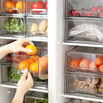 SIMPEXPE Stackable Storage Drawer, Clear Pull Out Plastic Food Fridge Organizer Bins for Home Office Pantry Organization