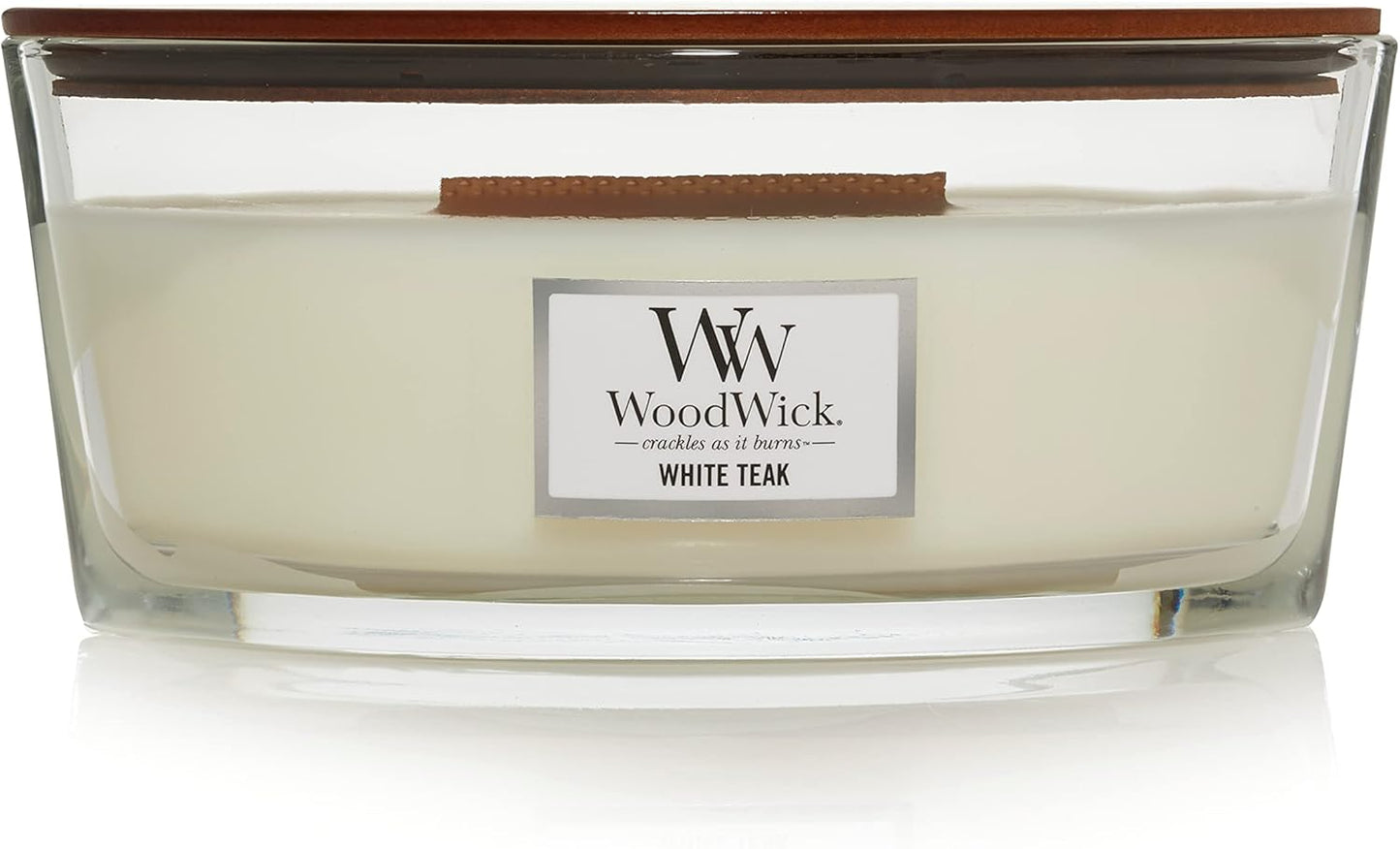 WoodWick Candle, Wax, White Teak, Ellipse Shape