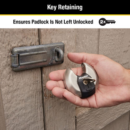 Master Lock Magnum Heavy Duty Stainless Steel Discus Padlock with Keys, Keyed Alike Heavy Duty Storage Lock for Indoor or Outdoor Use, 2 Pack, ‎M40XTCCSEN