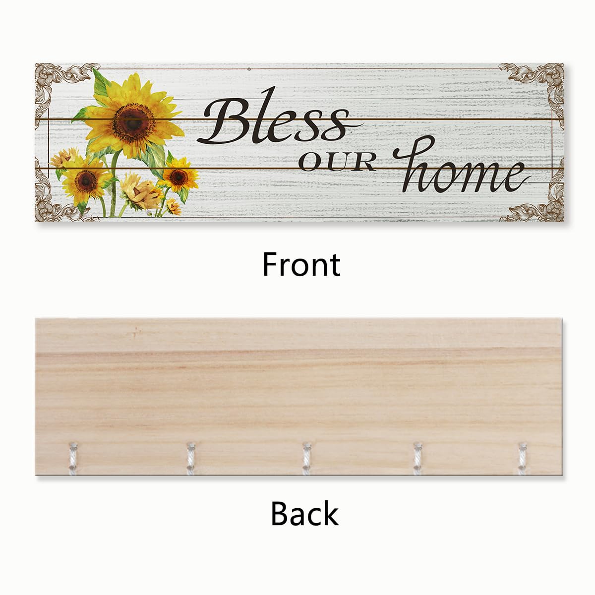 Gwisml Home Collage Picture Frames,Clip Photo Holders for Wall,Wooden Hanging Photo Display with 16 Clips 5 Strings,Bless Our Home Sign Wall Decor