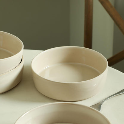 4-Piece Set Stone Lain Eden Pasta Bowl Stoneware, Beige
