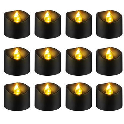 Windshell Black Tealight Candles with Auto 6H Timer (No Remote), Battery Operated LED Flameless Tea Lights, for Halloween Christmas Wedding, 12 Pack