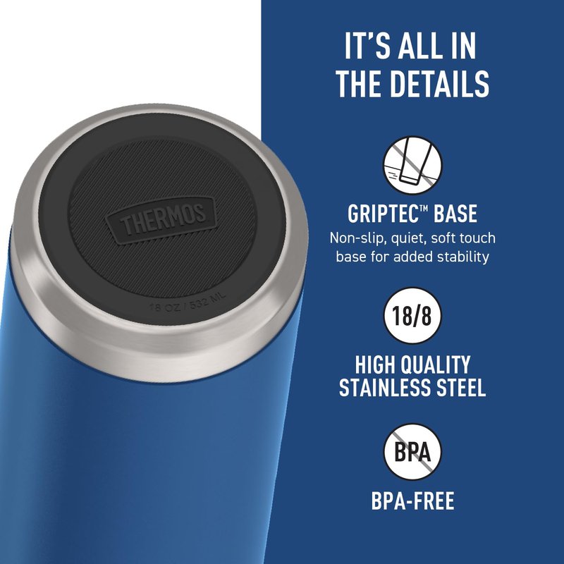 THERMOS ICON SERIES, Insulated Water Bottle with Straw Lid - 18 Ounce, Navy - Stainless Steel Vacuum Insulated Water Bottle with Straw Lid