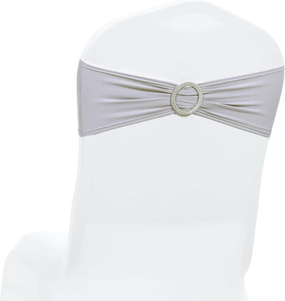 MDS Spandex Chair Sashes - Universal Fit Elastic Stretch Ties with Buckle for Weddings | Light Silver, Pack of 200