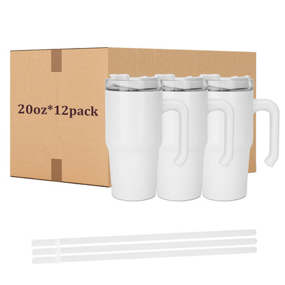 ZREGGUR 20 oz Sublimation Tumbler with Handle 12pcs, Keep Cold 24 Hours Stainless Steel Tumbler with Lid and Straw &Brush Double Wall Vacuum Reusable Sports Water Bottle with Handle Travel Coffee Mug