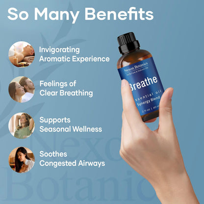 Nexon Botanics Breathe Essential Oil Blend 60ml - Sinus Relief with Menthol - Ideal for Humidifiers & Diffusers
