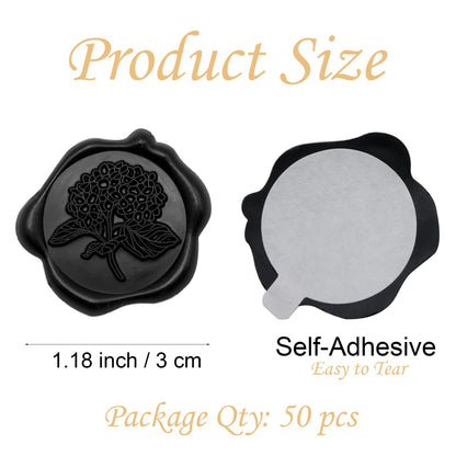50pcs Hydrangea Wax Seal Stickers, Andotopee Floral Botanical Envelope Seal Stickers, Self-Adhesive Black Stickers Pre-Made from Real Sealing Wax, Great for Wedding Invitation, Gift Wrapping