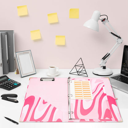 CenviaLuxy 3 Ring Binder 1 Inch Three Ring Binder Cute Binder Fits A4 Paper Decorative Clipboard Binder with 5 Tab Dividers for School Office Supplies (Pink Ripple)