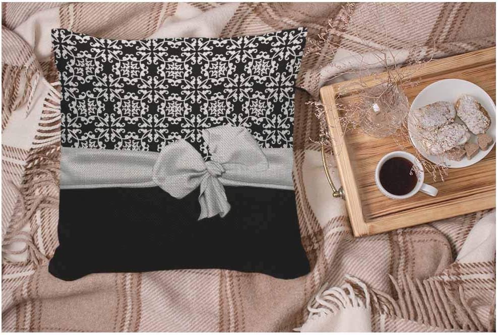WONDERTIFY Stylish Black and White Euro Flower Pattern Throw Pillow Case Cover, Soft Linen 18x18 Inch for Decorative