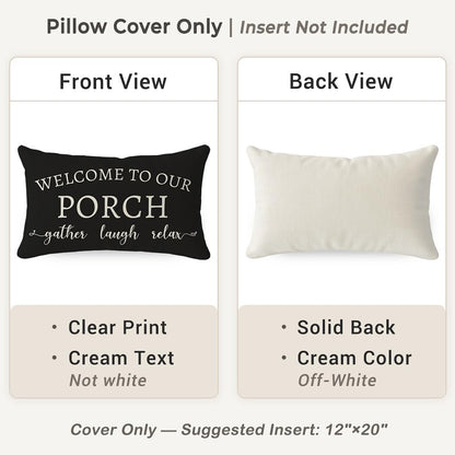 12x20 Inch Set 2 Cozy PANDICORN Welcome to Our Porch Stay Awhile Farmhouse Black and White Outdoor Lumbar Decorative