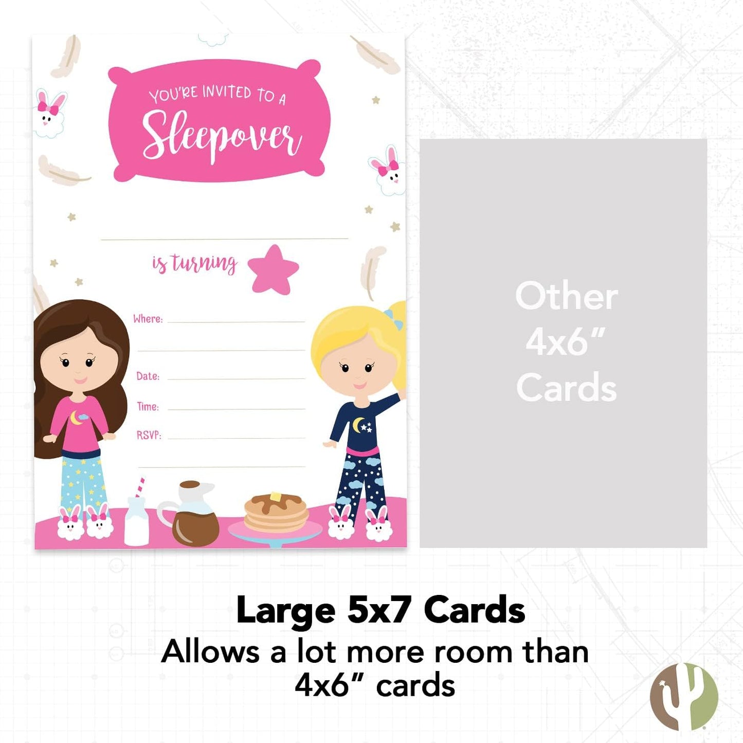 Desert Cactus Girls Happy Birthday Invitations - Style 1 Invite Cards (10 Count) with Envelopes for Kids Party