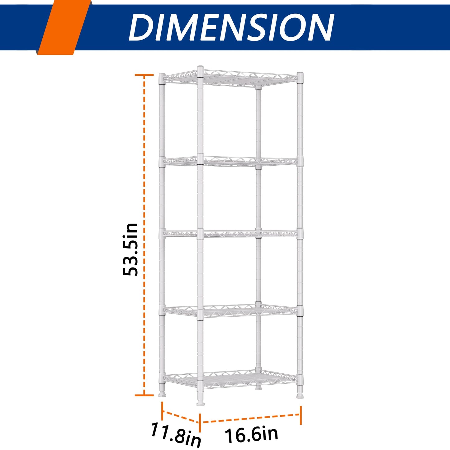 REGILLER 5-Wire Shelving Metal Storage Rack Adjustable Shelves,Standing Storage Shelf Units for Laundry Bathroom Kitchen Pantry Closet(Black,11.8" D x 16.6" W x 53.5" H)
