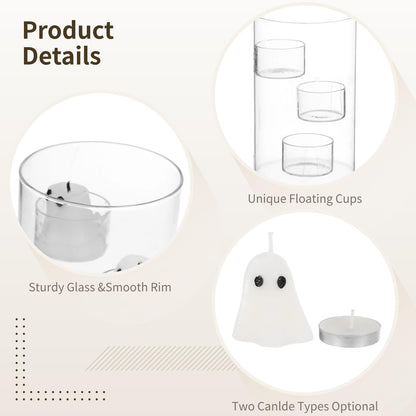 Kronabelle Cylinder Halloween Candle Holder Glass Set, 15 Candles and 20 Tea Lights Included, Decorative Floating Candle Table Centerpiece Kit for Holiday Wedding Party