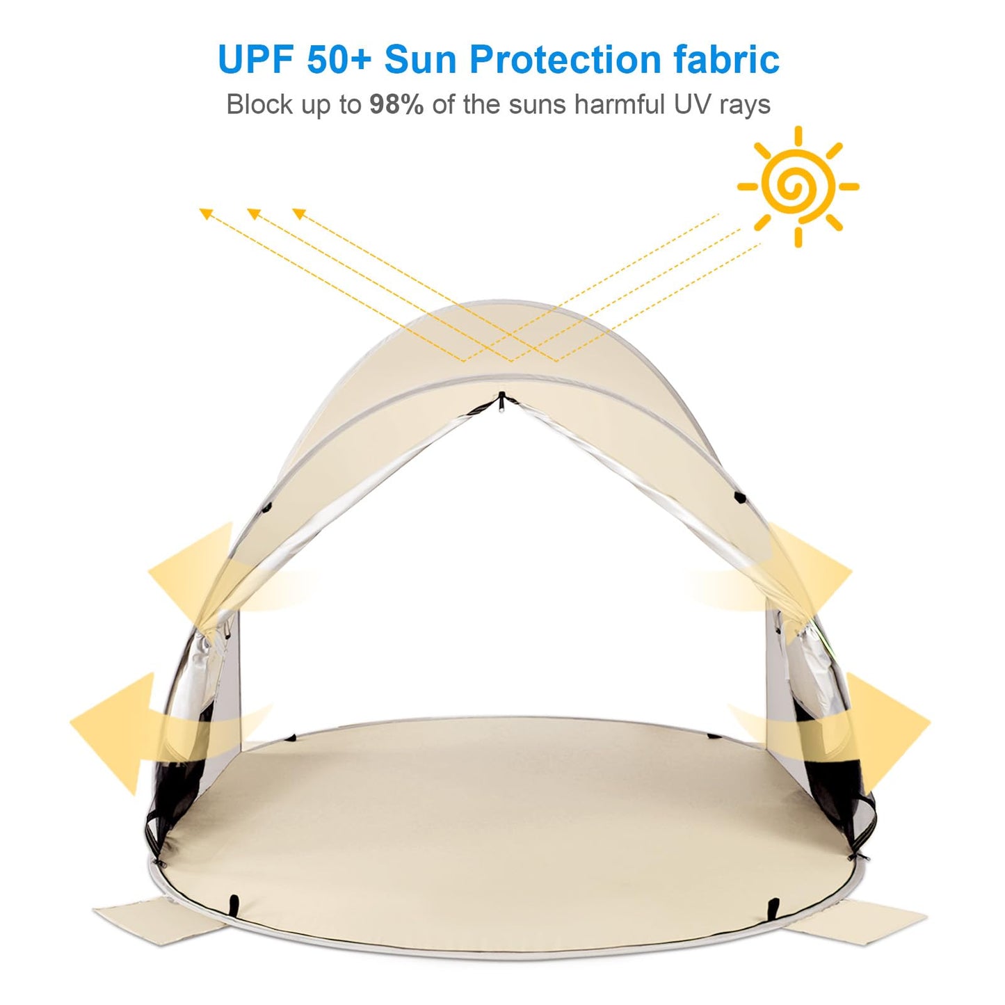 WolfWise UPF 50+ Easy Pop Up 3-4 Person Beach Tent Sport Umbrella Instant Sun Shelter Tent Sun Shade Canopy, Beige