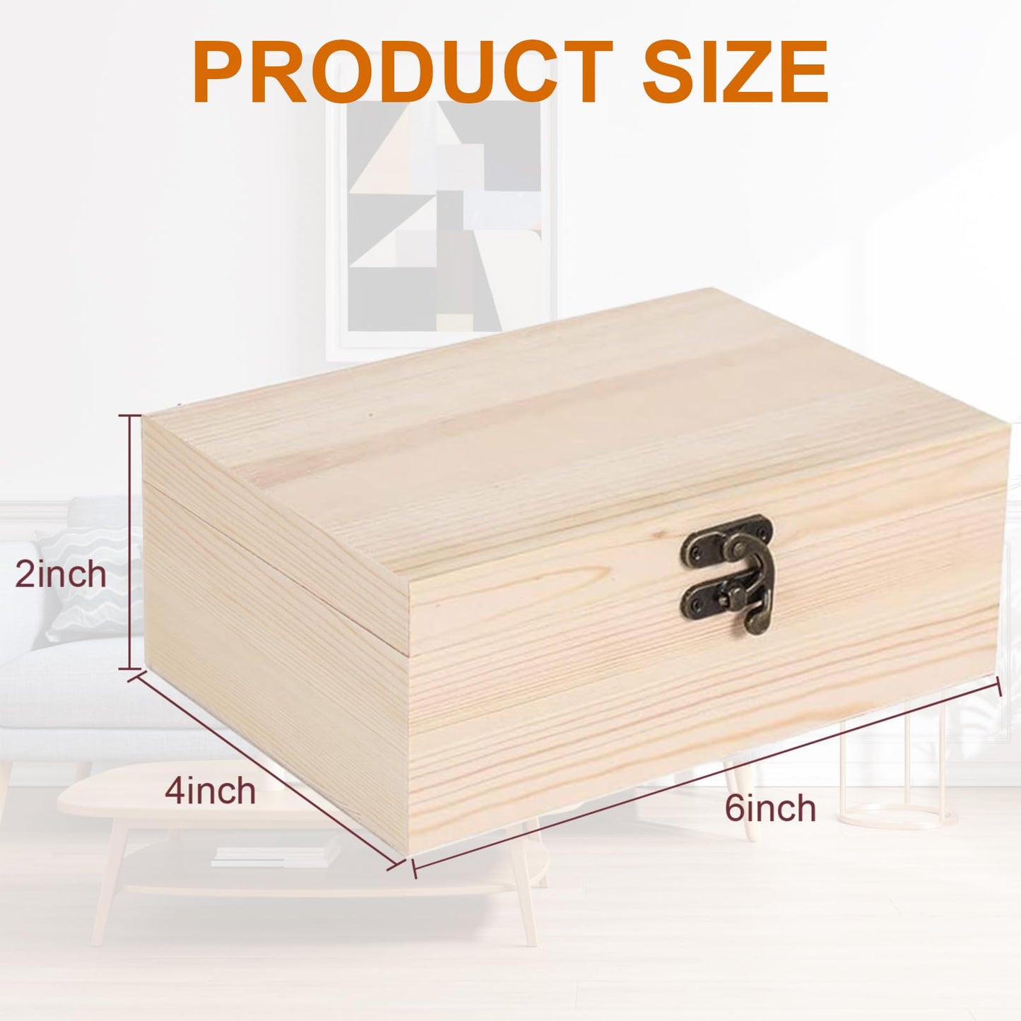 Voittozege 8 Pack Unfinished Wooden Box for Crafts, 6 X 4 X 2 Inch Small Wooden Jewelry Keepsake Boxes Natural Unfinished Box with Hinged Lid and Front Clasps Treasure Gift Storage Boxes for DIY Craft