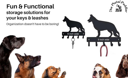 French Bull Dog Leash Hanger & Key Holder for Wall, Large 9 Inch Wide with 5 Hooks, Made in USA